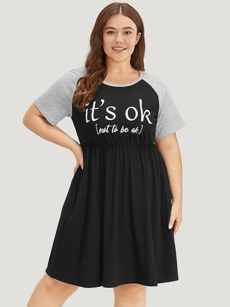 Supersoft Essentials Letter Print Raglan Sleeve Elastic Waist Dress sold by Bloomchic product image thumbnail 4