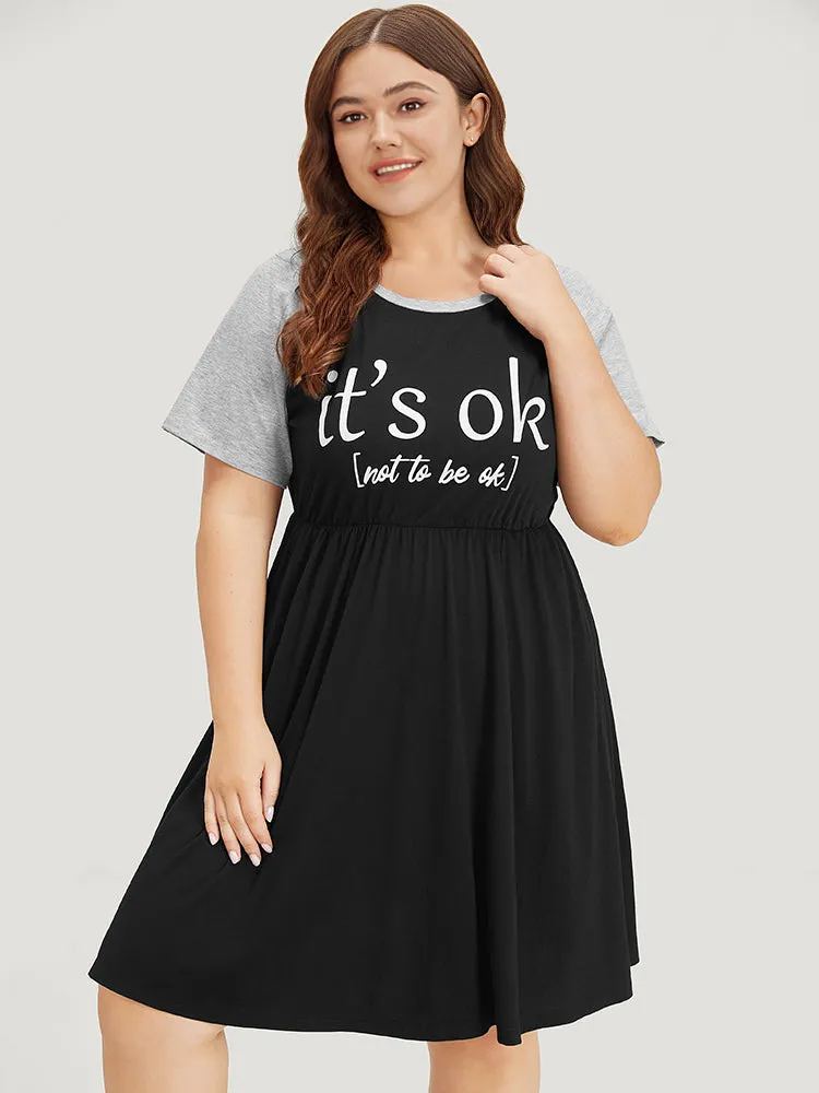 Supersoft Essentials Letter Print Raglan Sleeve Elastic Waist Dress sold by Bloomchic