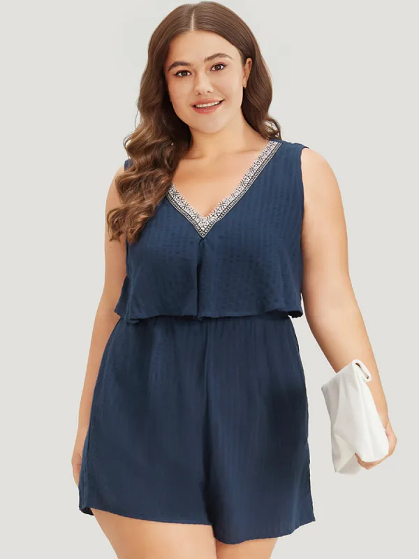 Solid Pocket Layered Front Zipper Tank Romper sold by Bloomchic