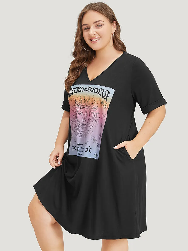Supersoft Essentials Horoscope Print Pocket Roll Sleeve Dress sold by Bloomchic