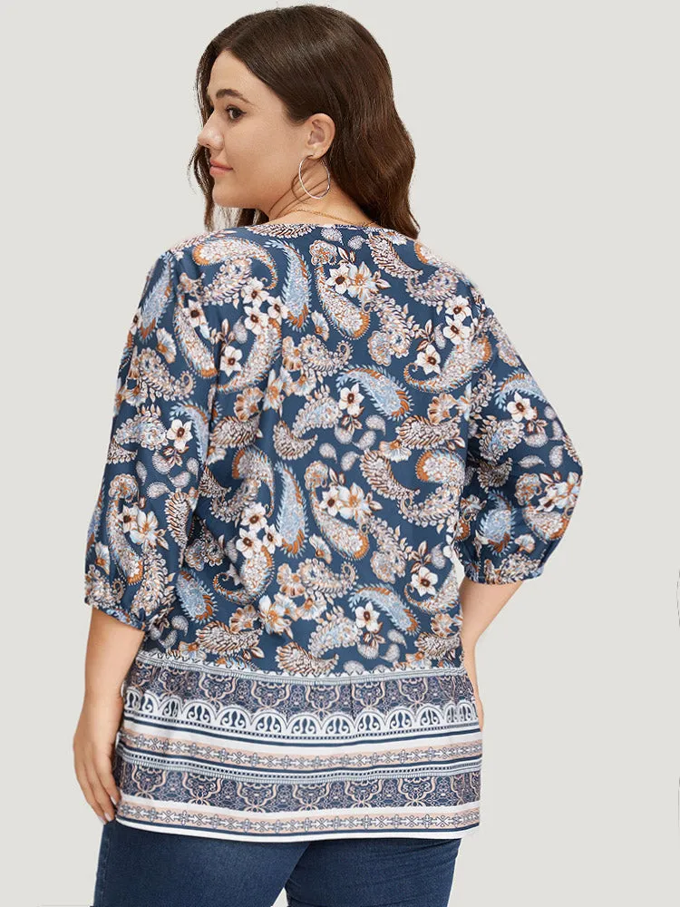 Paisley Print Patchwork V Neck Blouse sold by Bloomchic product image thumbnail 2
