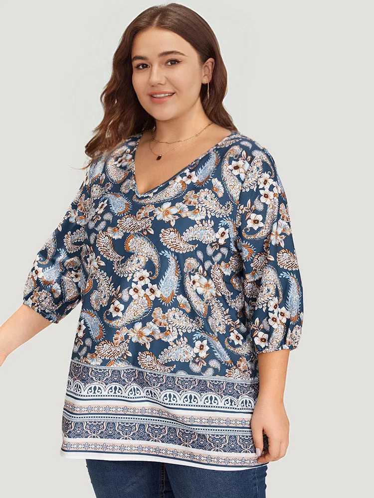 Paisley Print Patchwork V Neck Blouse sold by Bloomchic product image thumbnail 3