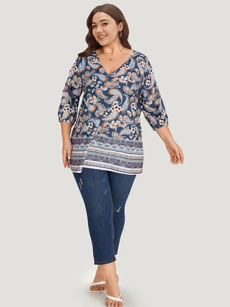 Paisley Print Patchwork V Neck Blouse sold by Bloomchic product image thumbnail 4