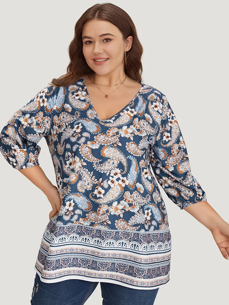 Paisley Print Patchwork V Neck Blouse sold by Bloomchic product image thumbnail 5