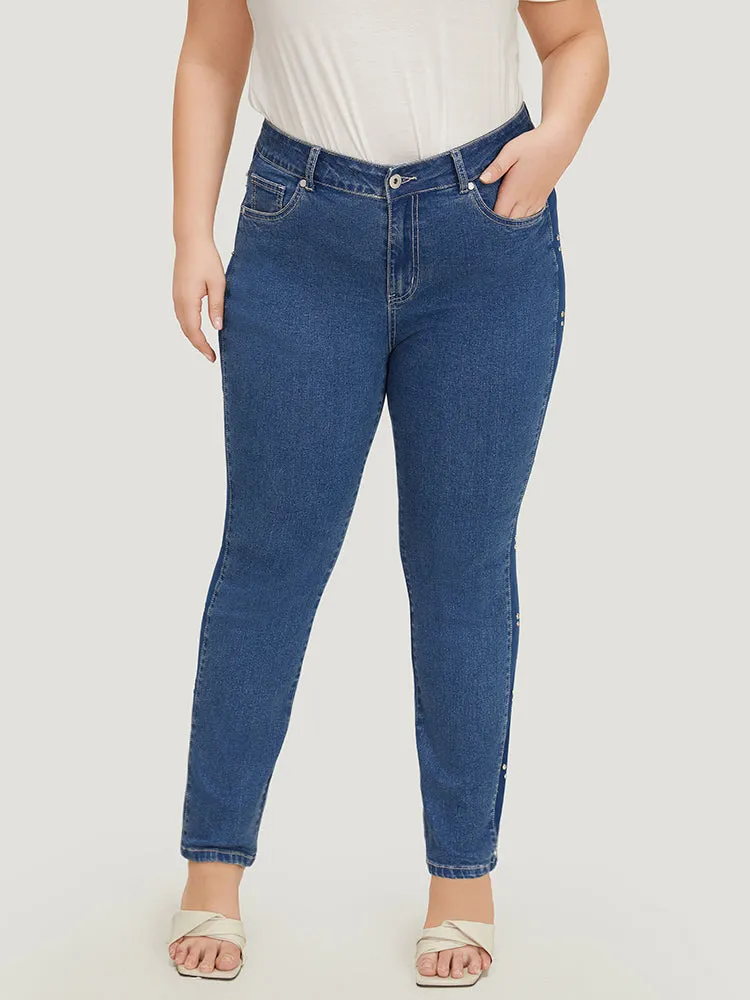 Pearl Beaded Patchwork Medium Wash Jeans sold by Bloomchic product image thumbnail 3