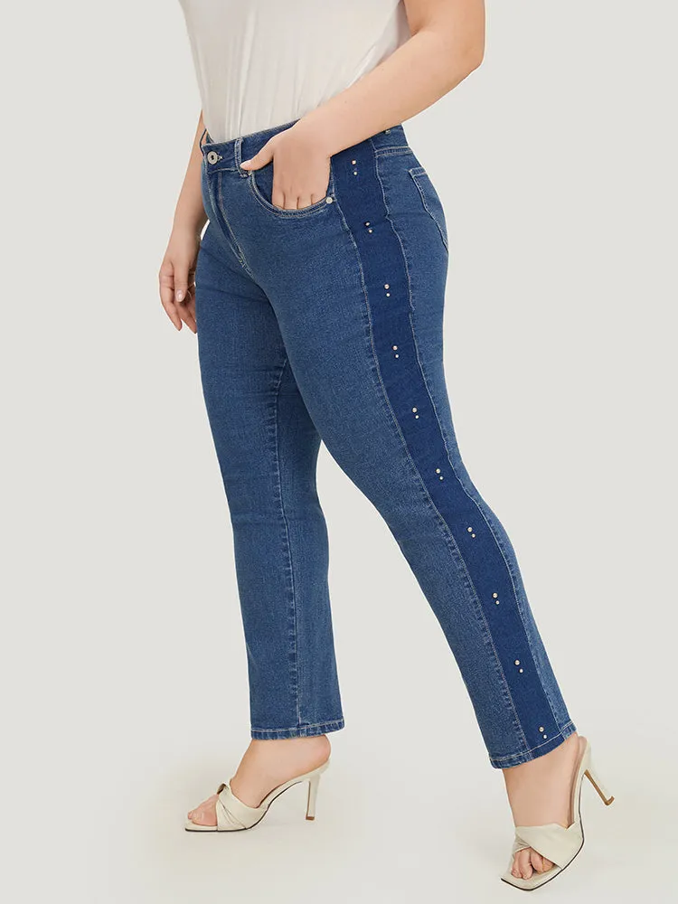 Pearl Beaded Patchwork Medium Wash Jeans sold by Bloomchic product image thumbnail 4