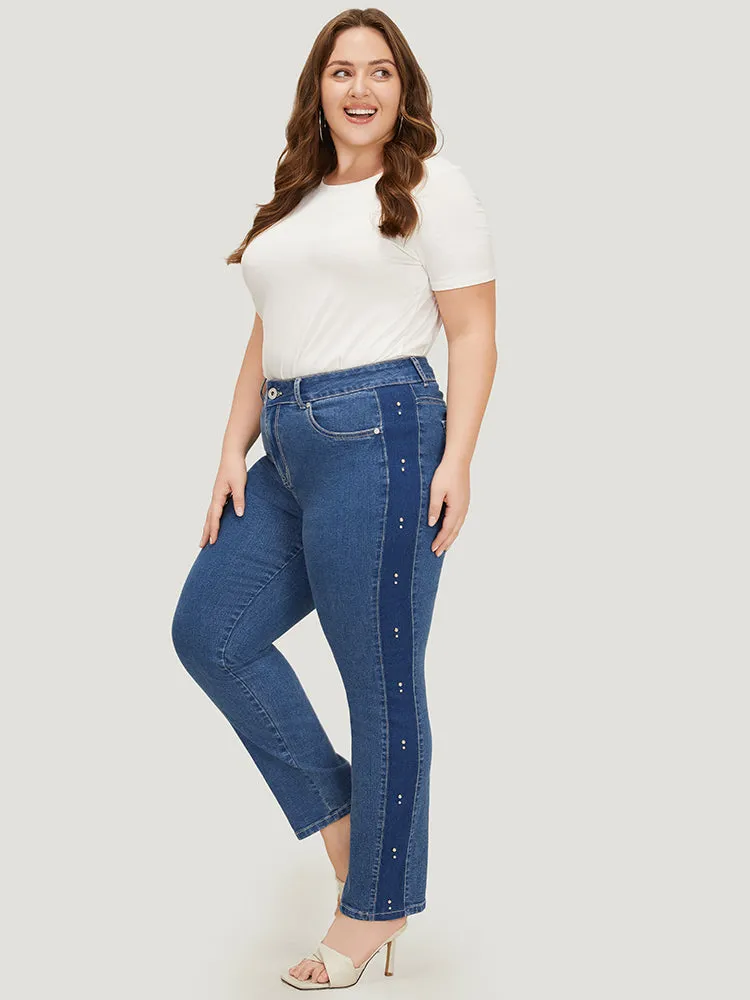 Pearl Beaded Patchwork Medium Wash Jeans sold by Bloomchic product image thumbnail 5