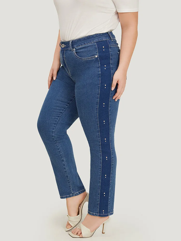 Pearl Beaded Patchwork Medium Wash Jeans sold by Bloomchic product image thumbnail 2