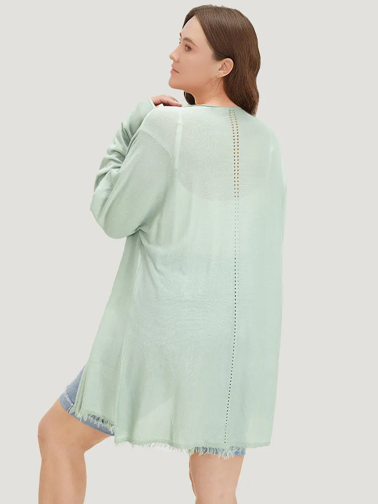 Solid Open Front Fringe Trim Cardigan sold by Bloomchic product image thumbnail 2