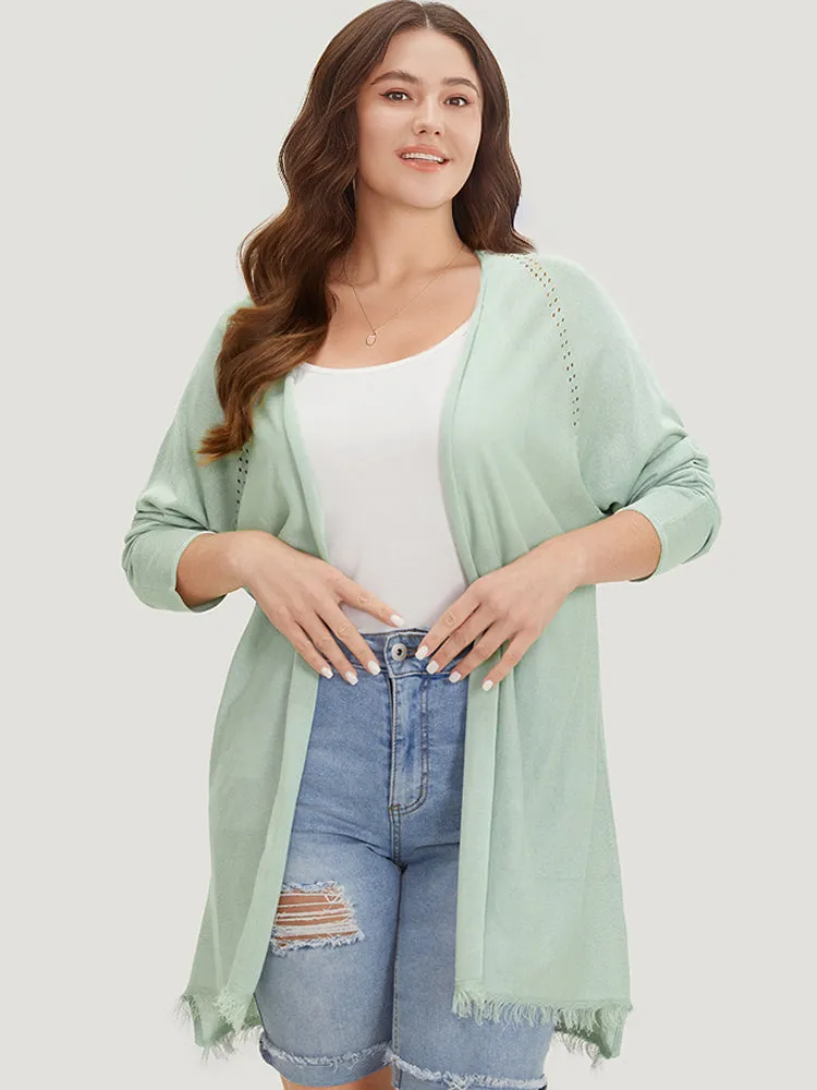 Solid Open Front Fringe Trim Cardigan sold by Bloomchic