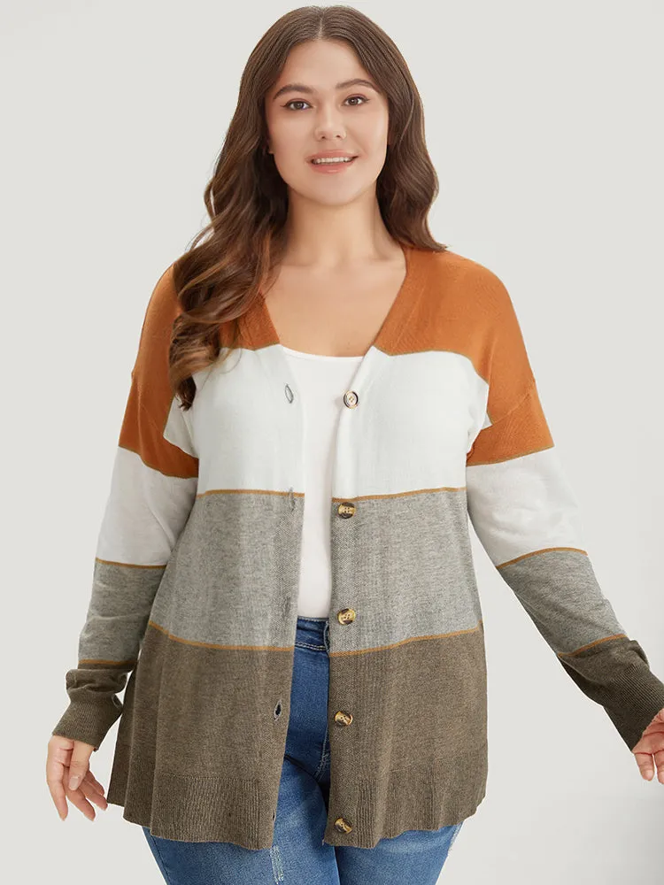 Supersoft Essentials Colorblock Contrast Button Up Lightweight Cardigan sold by Bloomchic