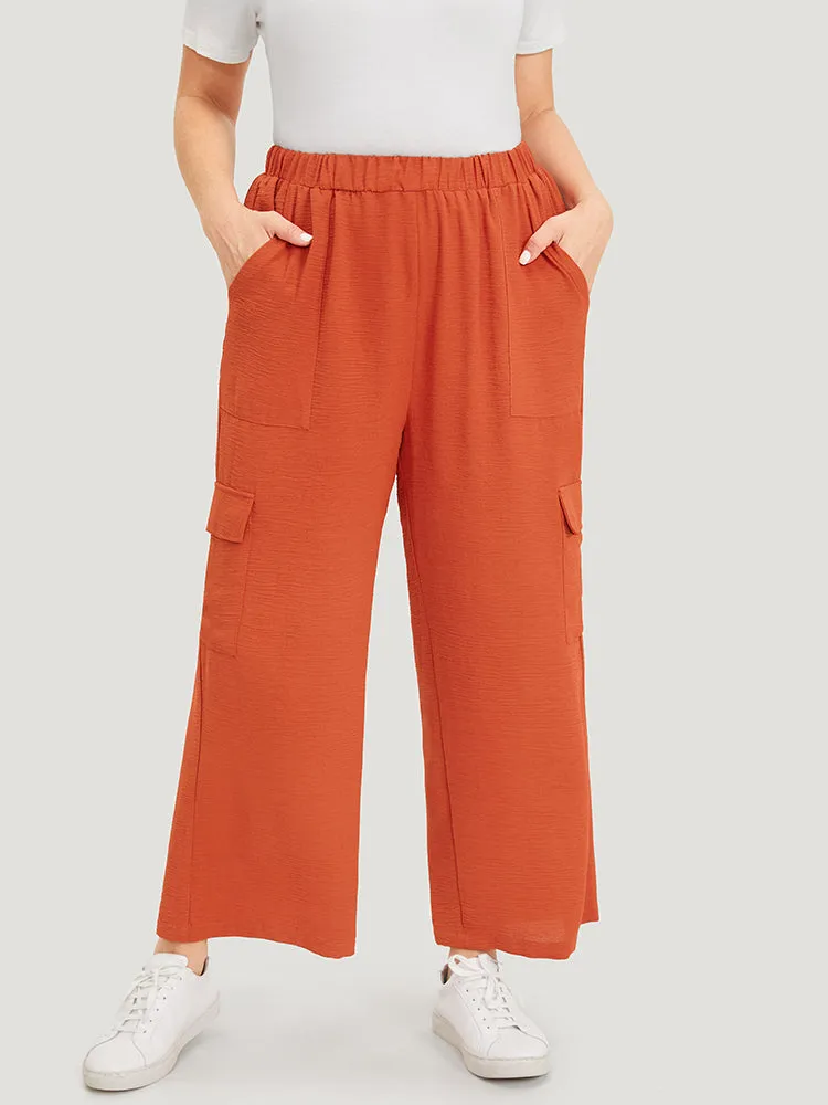 Solid Flap Pocket High Rise Pants sold by Bloomchic