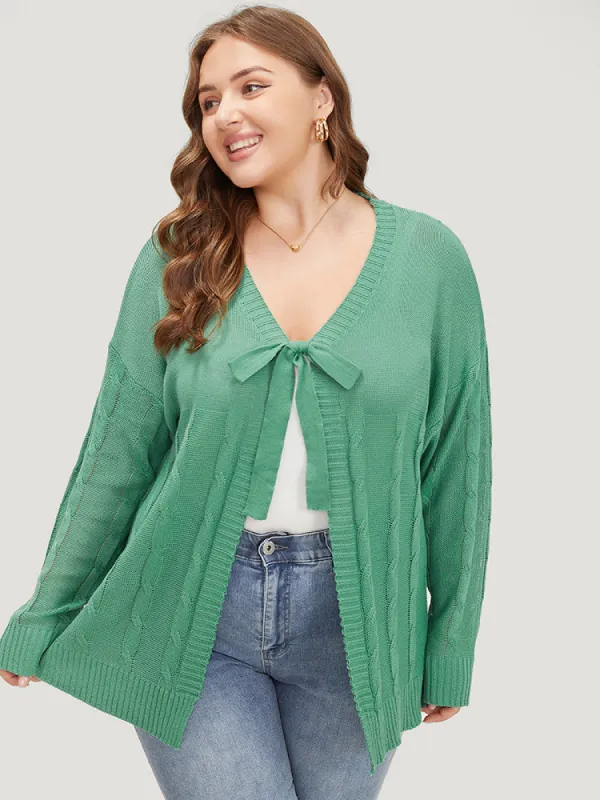 Solid Ties Front Cable Knit Cardigan sold by Bloomchic