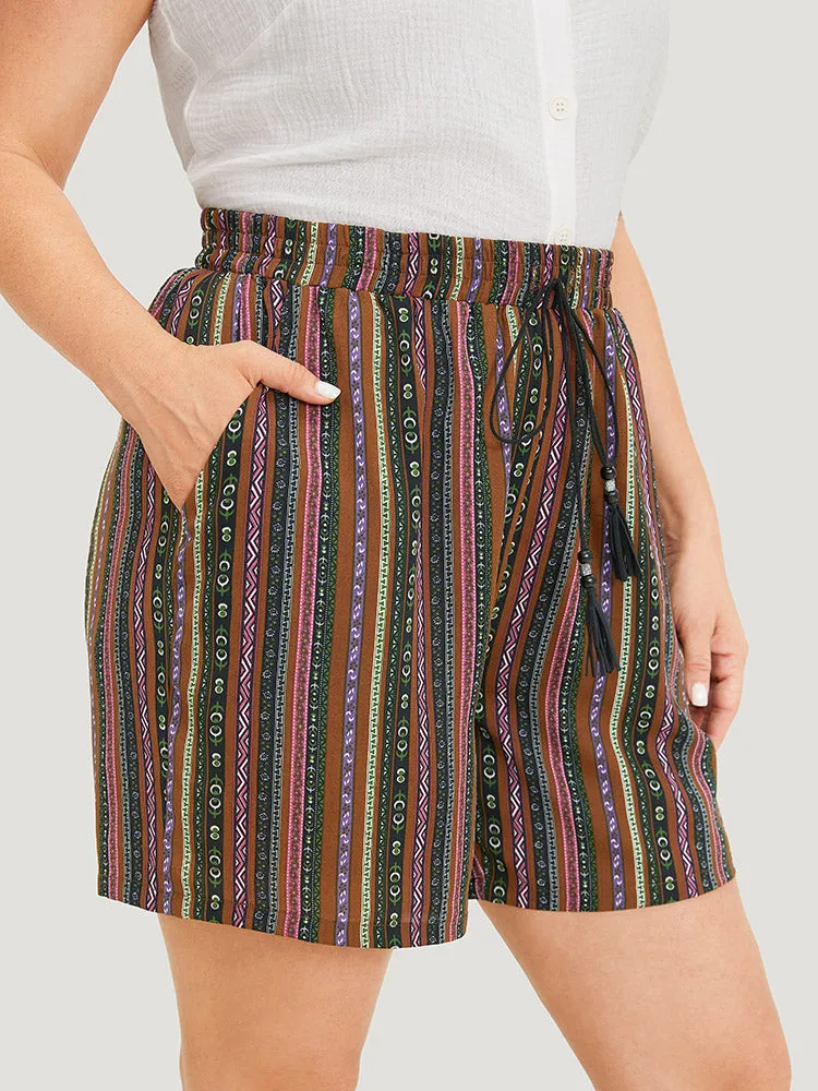Bandana Striped Drawstring Tassel Beaded Detail Shorts sold by Bloomchic product image thumbnail 5