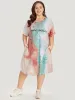 Letter Print Pocket Tie Dye Cuffed Sleeve Dress sold by Bloomchic