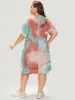 Letter Print Pocket Tie Dye Cuffed Sleeve Dress sold by Bloomchic