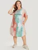 Letter Print Pocket Tie Dye Cuffed Sleeve Dress sold by Bloomchic