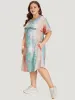 Letter Print Pocket Tie Dye Cuffed Sleeve Dress sold by Bloomchic