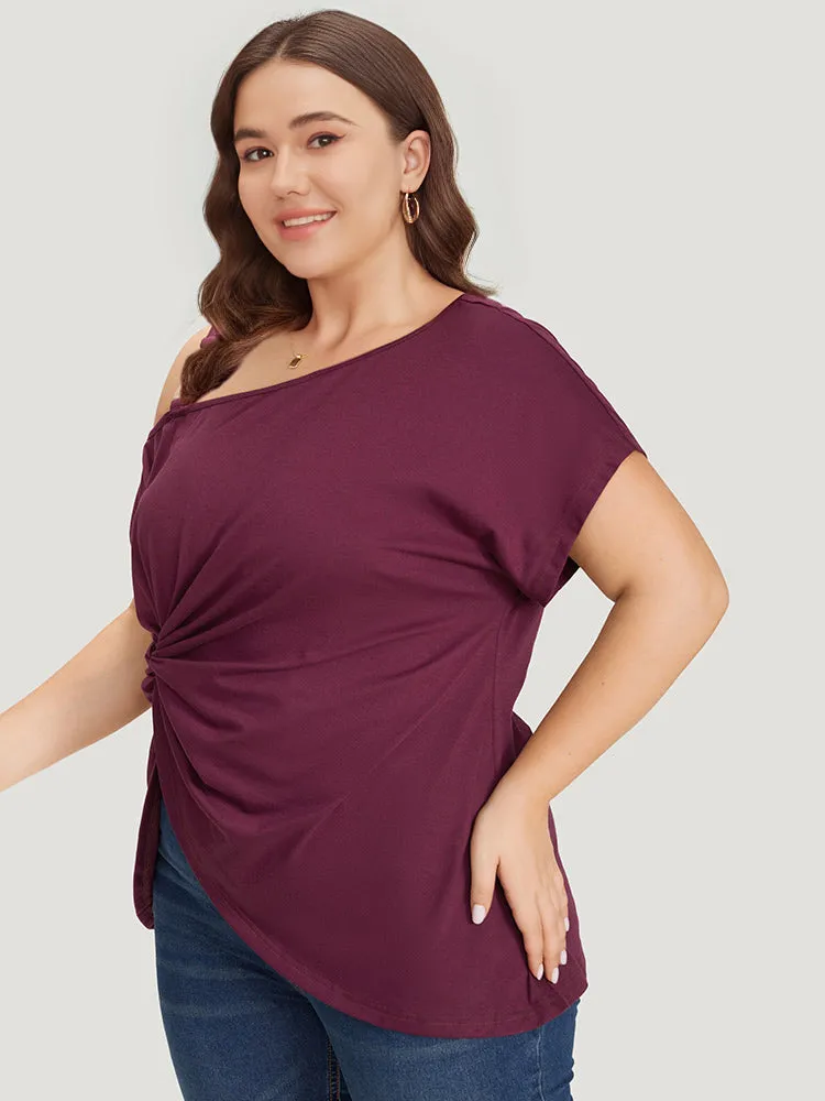 Metal Detail Twist Hem Asymmetrical One Shoulder T-shirt sold by Bloomchic product image thumbnail 4