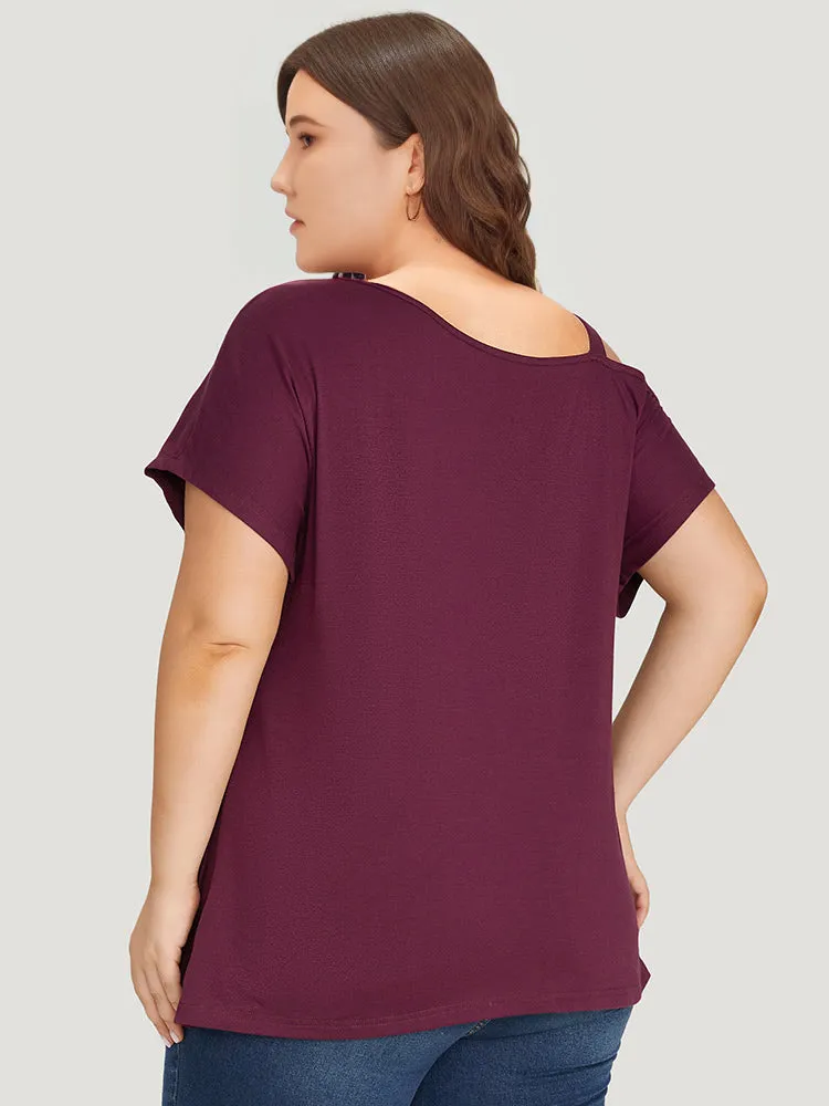 Metal Detail Twist Hem Asymmetrical One Shoulder T-shirt sold by Bloomchic product image thumbnail 5