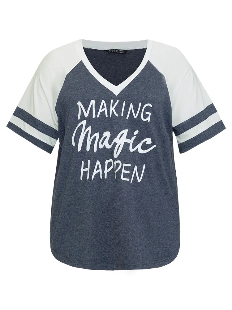 Letter Print Patchwork Raglan Sleeve T-shirt sold by Bloomchic product image thumbnail 5