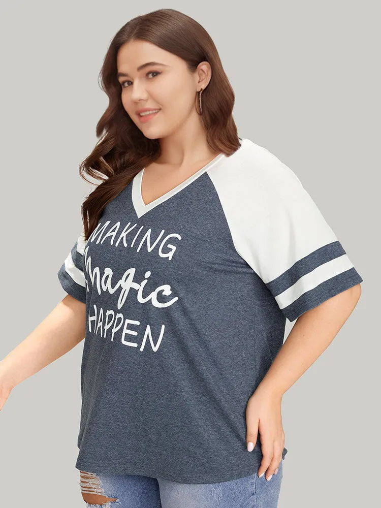 Letter Print Patchwork Raglan Sleeve T-shirt sold by Bloomchic product image thumbnail 2