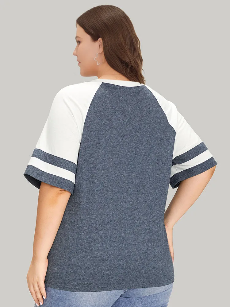 Letter Print Patchwork Raglan Sleeve T-shirt sold by Bloomchic product image thumbnail 3