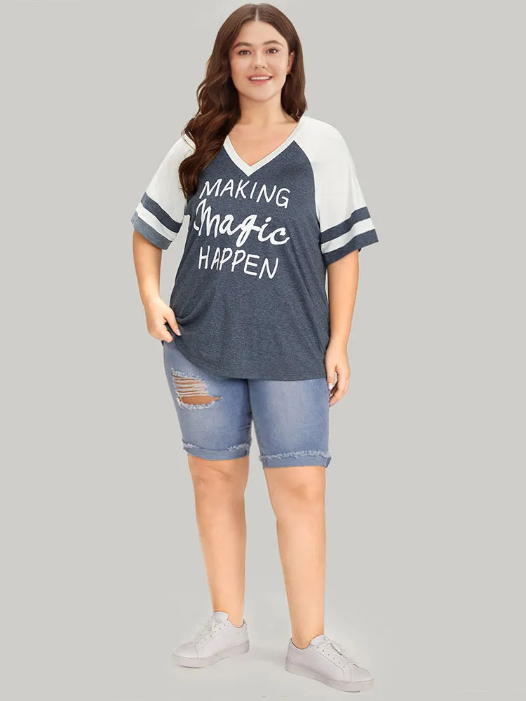 Letter Print Patchwork Raglan Sleeve T-shirt sold by Bloomchic product image thumbnail 4