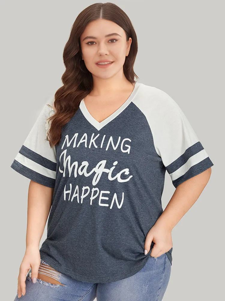 Letter Print Patchwork Raglan Sleeve T-shirt sold by Bloomchic