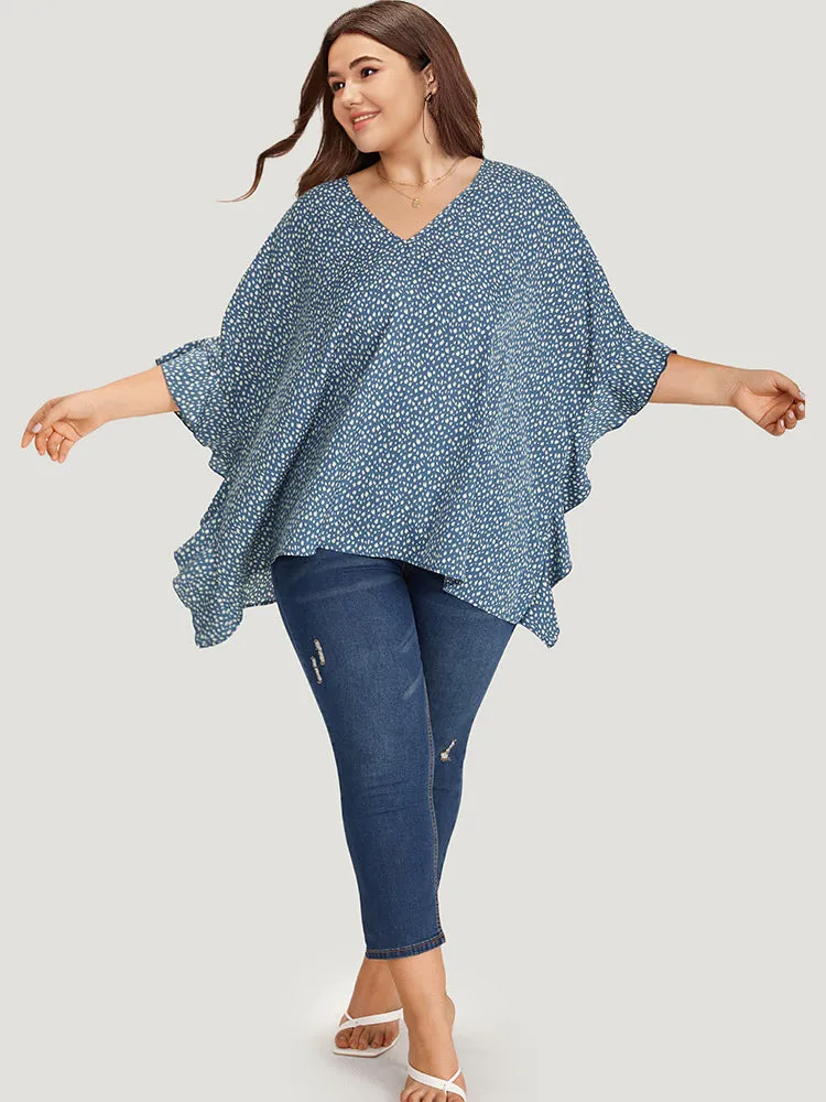 Leopard Print Ruffle Trim Asymmetrical Hem Batwing Sleeve Blouse sold by Bloomchic product image thumbnail 4