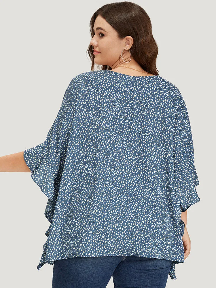 Leopard Print Ruffle Trim Asymmetrical Hem Batwing Sleeve Blouse sold by Bloomchic product image thumbnail 5