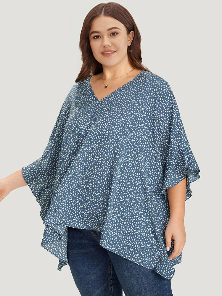 Leopard Print Ruffle Trim Asymmetrical Hem Batwing Sleeve Blouse sold by Bloomchic product image thumbnail 2