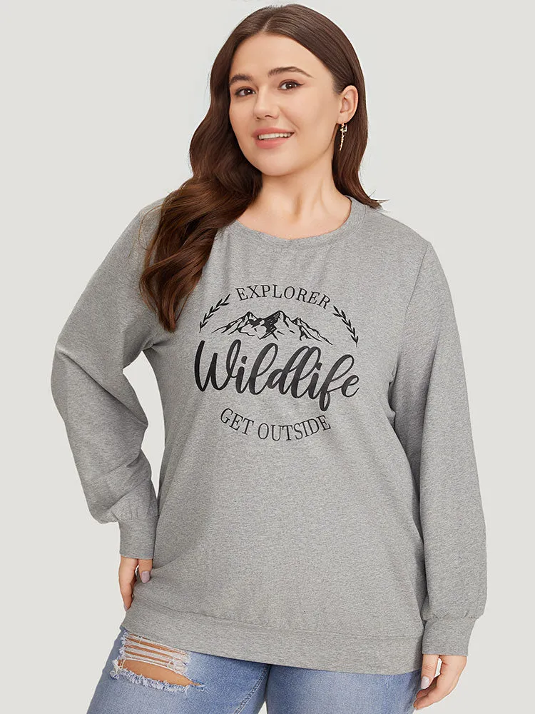 Letter & Mountain Print Round Neck Sweatshirt sold by Bloomchic product image thumbnail 5