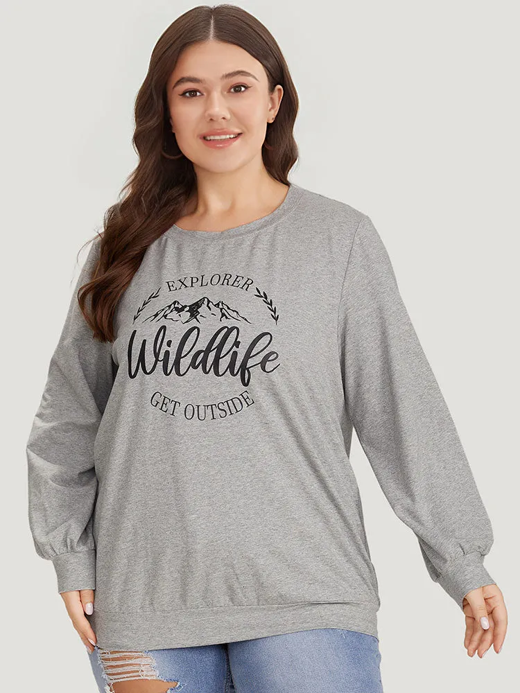 Letter & Mountain Print Round Neck Sweatshirt sold by Bloomchic product image thumbnail 4