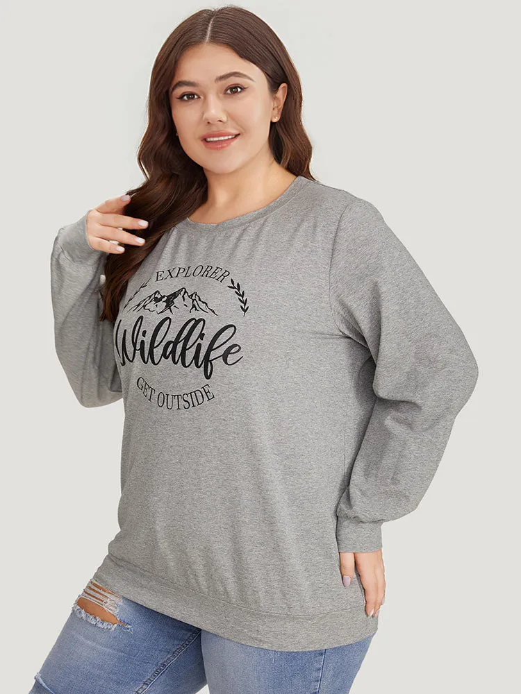 Letter & Mountain Print Round Neck Sweatshirt sold by Bloomchic product image thumbnail 3