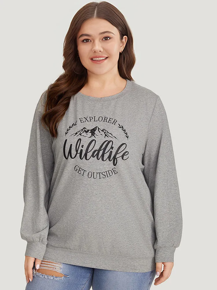 Letter & Mountain Print Round Neck Sweatshirt sold by Bloomchic