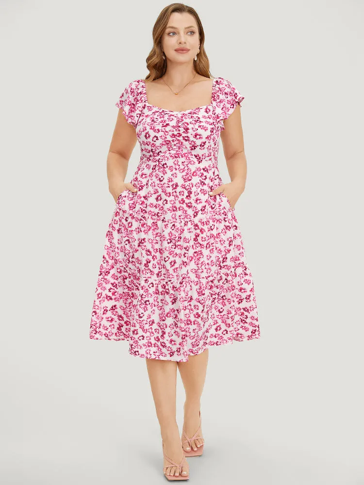 Floral Print Pocket Square Neck Gathered Dress sold by Bloomchic product image thumbnail 2