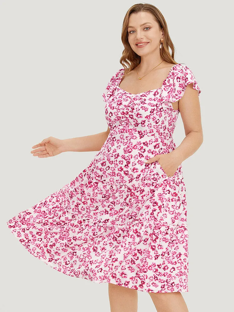 Floral Print Pocket Square Neck Gathered Dress sold by Bloomchic product image thumbnail 3