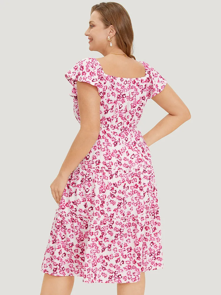 Floral Print Pocket Square Neck Gathered Dress sold by Bloomchic product image thumbnail 4