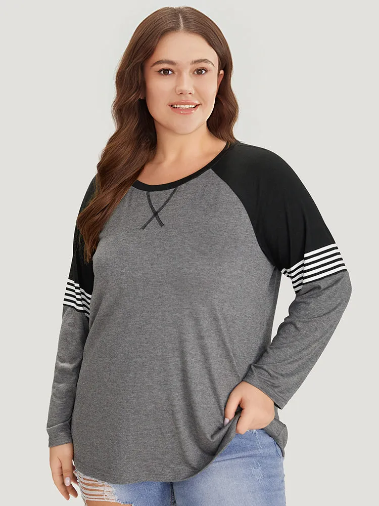 Striped Contrast Raglan Sleeve T-shirt sold by Bloomchic product image thumbnail 4