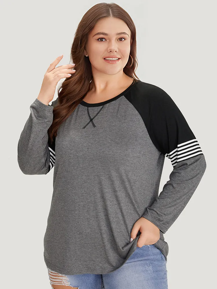 Striped Contrast Raglan Sleeve T-shirt sold by Bloomchic