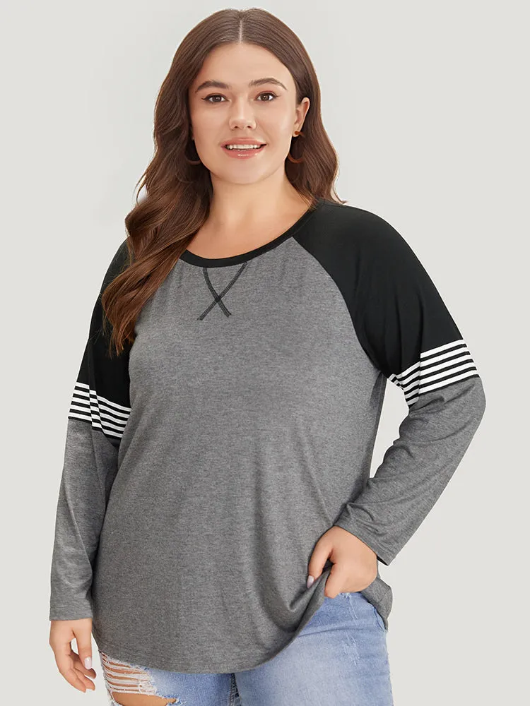 Striped Contrast Raglan Sleeve T-shirt sold by Bloomchic product image thumbnail 2