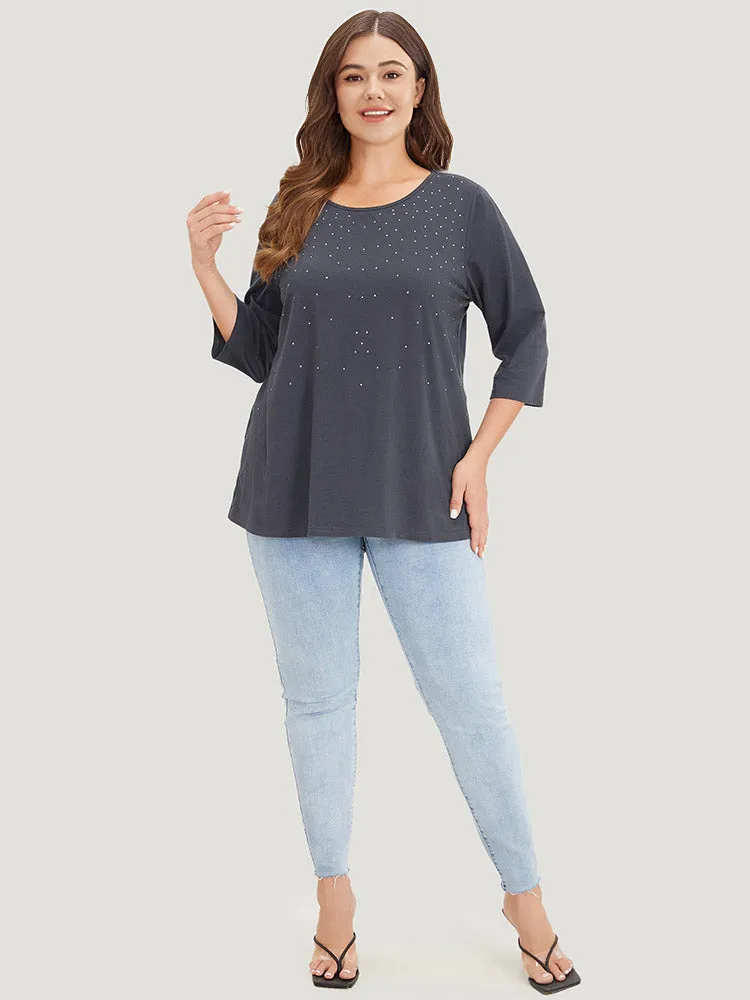 Solid Rhinestone Detail Crew Neck T-shirt sold by Bloomchic product image thumbnail 4