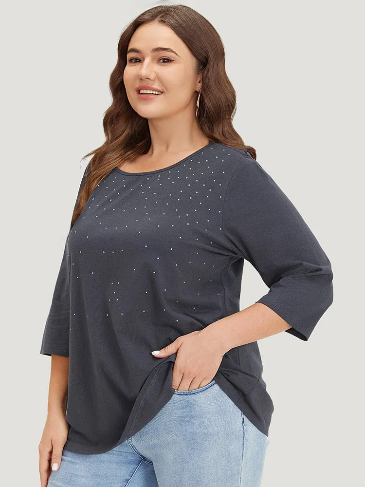 Solid Rhinestone Detail Crew Neck T-shirt sold by Bloomchic product image thumbnail 5