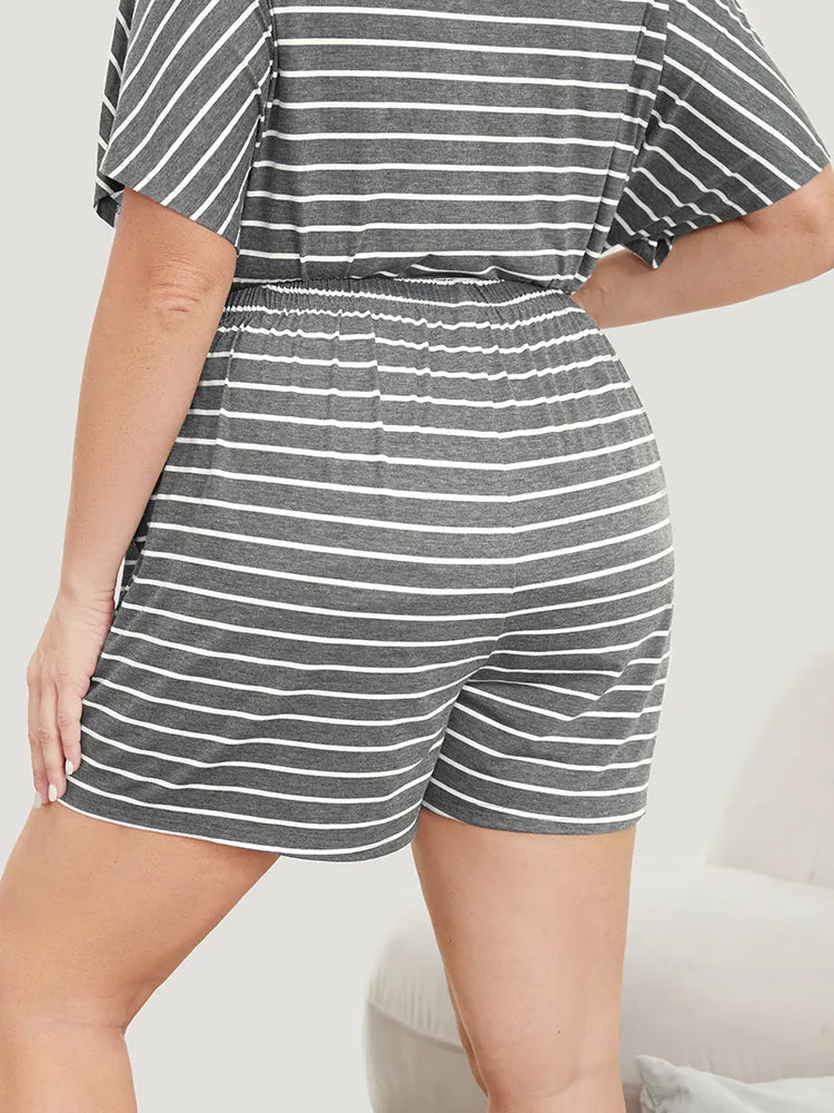 Striped Print Pocket Elastic Waist Sleep Shorts sold by Bloomchic product image thumbnail 3