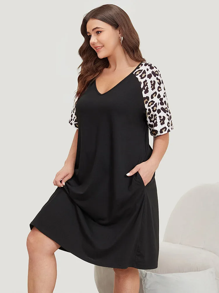 Leopard Print Patchwork Raglan Sleeve Sleep Dress sold by Bloomchic product image thumbnail 3