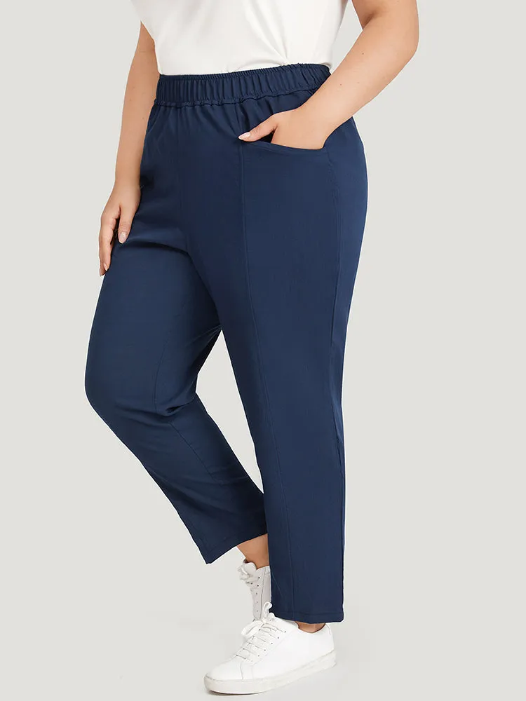 Solid Elastic Waist Pocket High Rise Pants sold by Bloomchic product image thumbnail 4