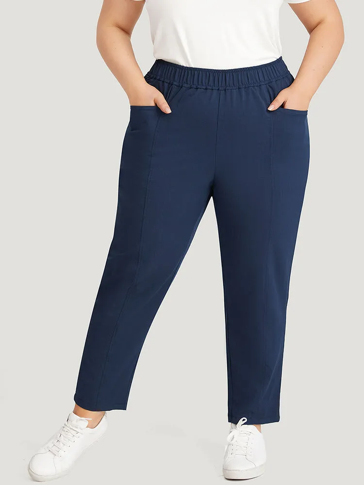 Solid Elastic Waist Pocket High Rise Pants sold by Bloomchic