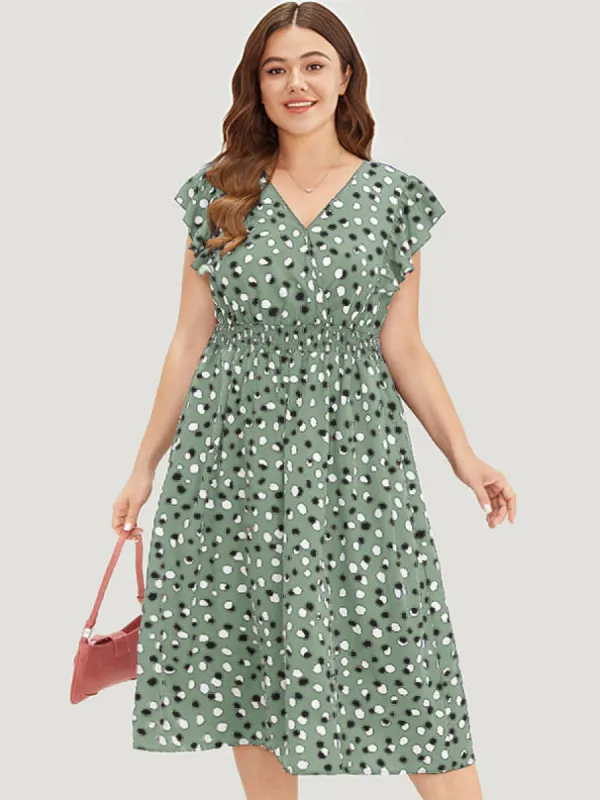 Allover Print Pocket Wrap Flutter Cap Sleeve Dress sold by Bloomchic