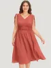 V Neck Drawstring Sleeveless Pocket Elastic Waist Dress sold by Bloomchic